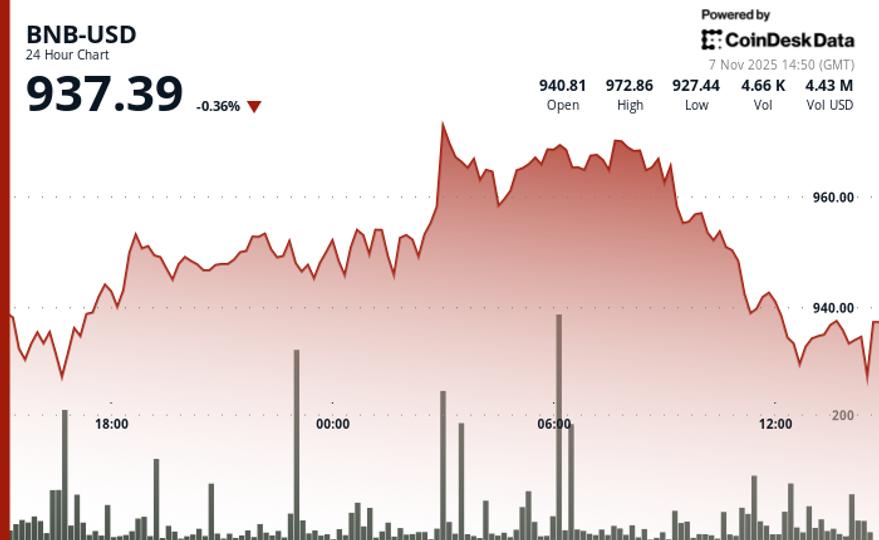 BNB Drops to Key Support Level Above $930 as Markets React to Liquidity Pressures